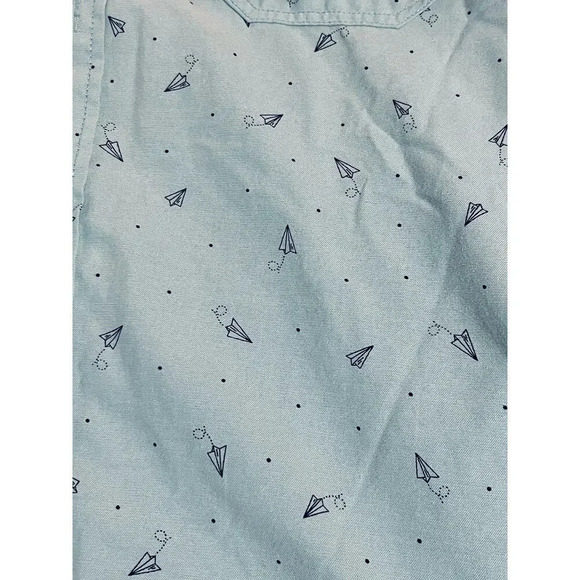 Free Planet SZ Large Short Sleeve Button Down Shirt Light Blue Paper Airplane - Picture 2 of 7